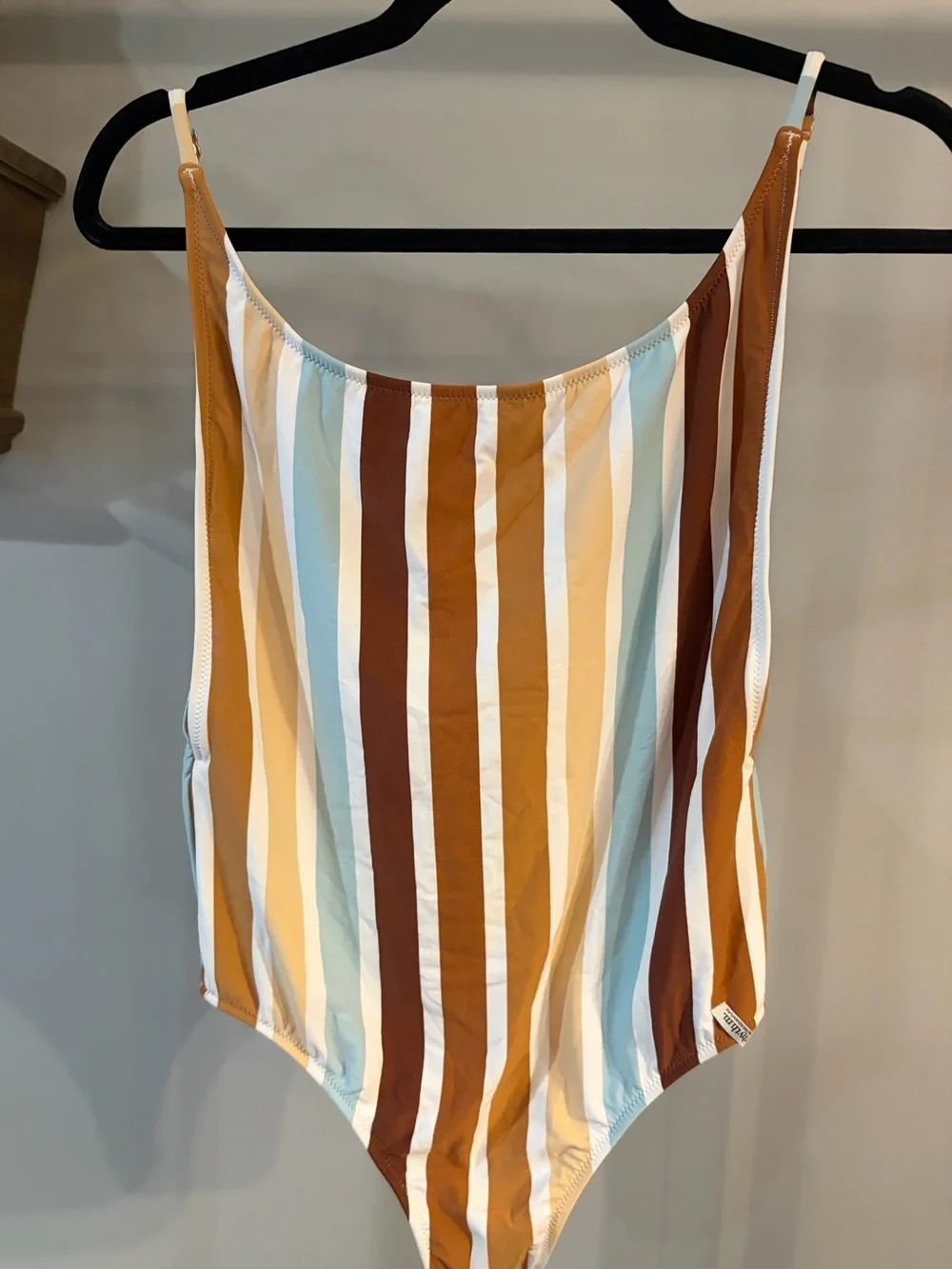 Rhythm. Vertical Stripe ZIMBABWE SCOOP ONE PIECE Swimsuit - Brown, Blue - large